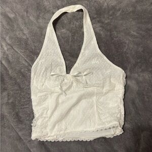 White Halter Top with Lace Details